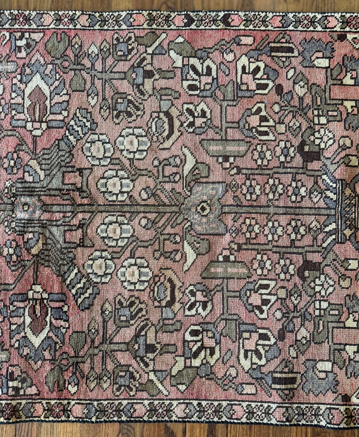 Vintage Faded Petal Garden Rug 3’9” × 6’ | Circa 1940–1960