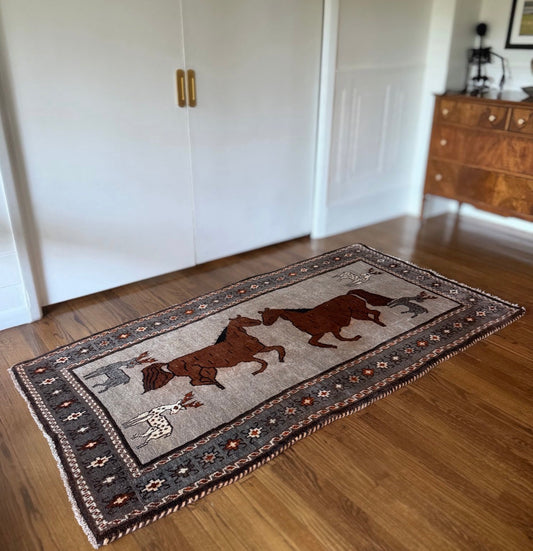 Vintage Equestrian Study Rug — 4’ × 7’3”