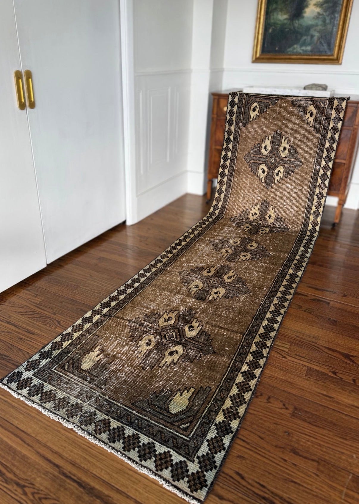 Vintage Bone Column Runner 2’10” x 10’6” circa 1900-1930