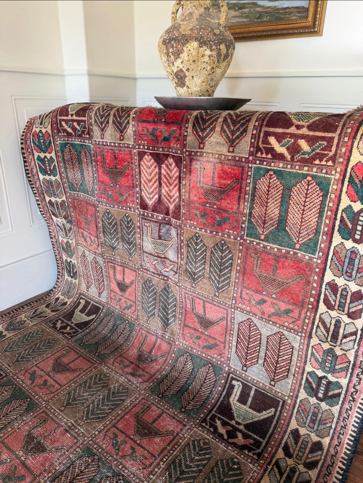Vintage Afghan Baluch Bird & Cypress Rug 4’9 x 9’3 circa