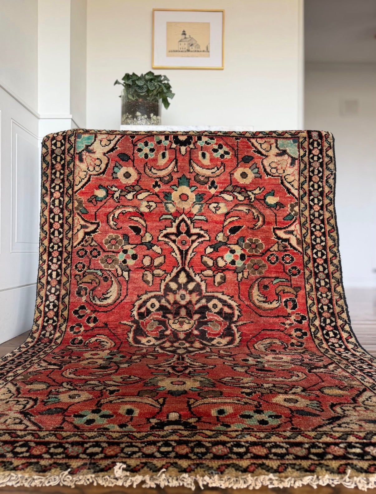 Vintage Raspberry Garden Hamadan 4’3 x 6’2 circa 1950-1970