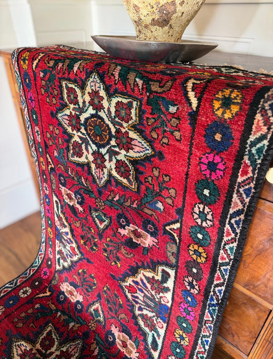 Vintage Raspberry Rosette Runner — 2’7” × 8’4”