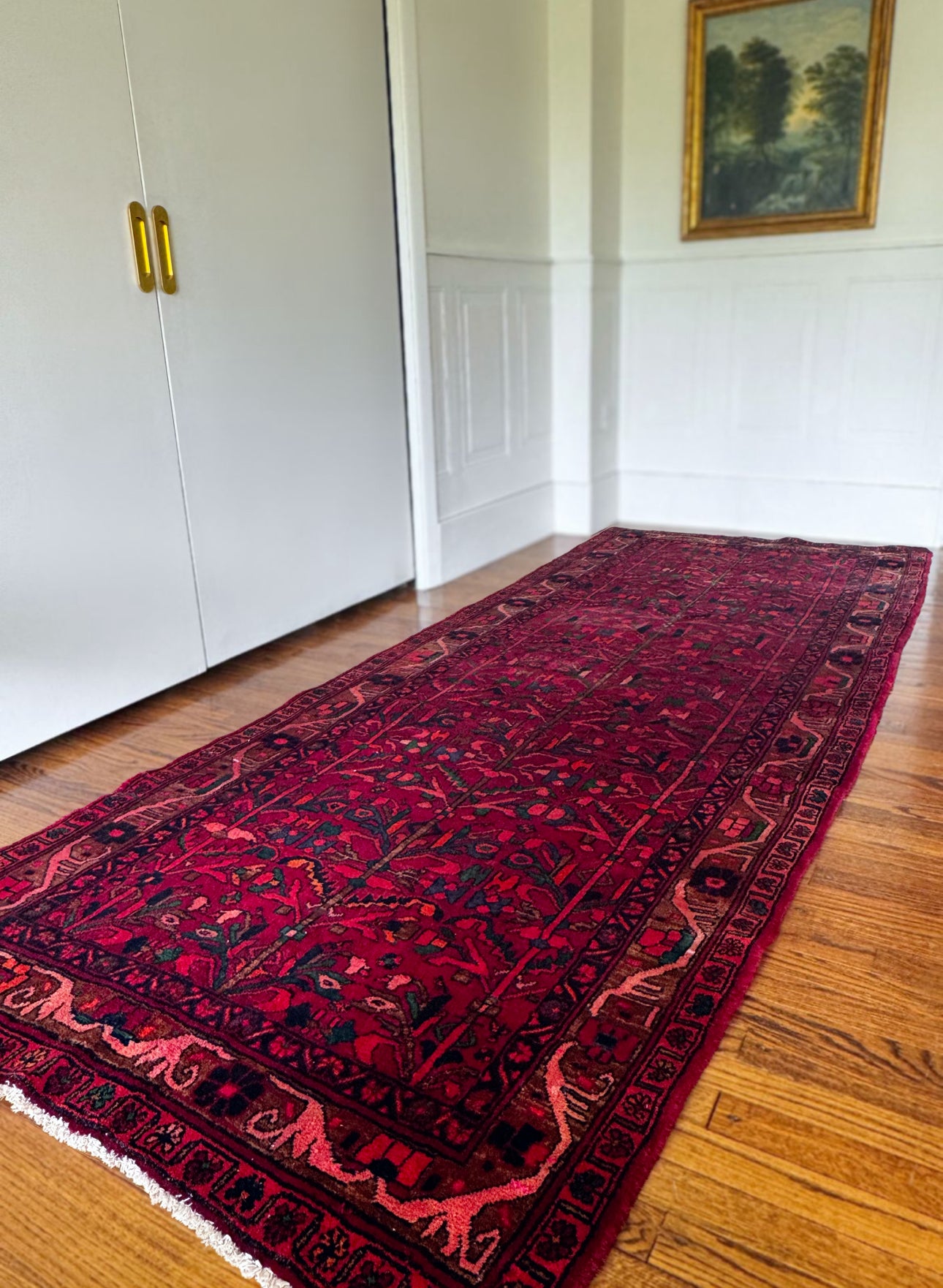 Vintage Burgundy Boteh Rug 
3’10x10’4