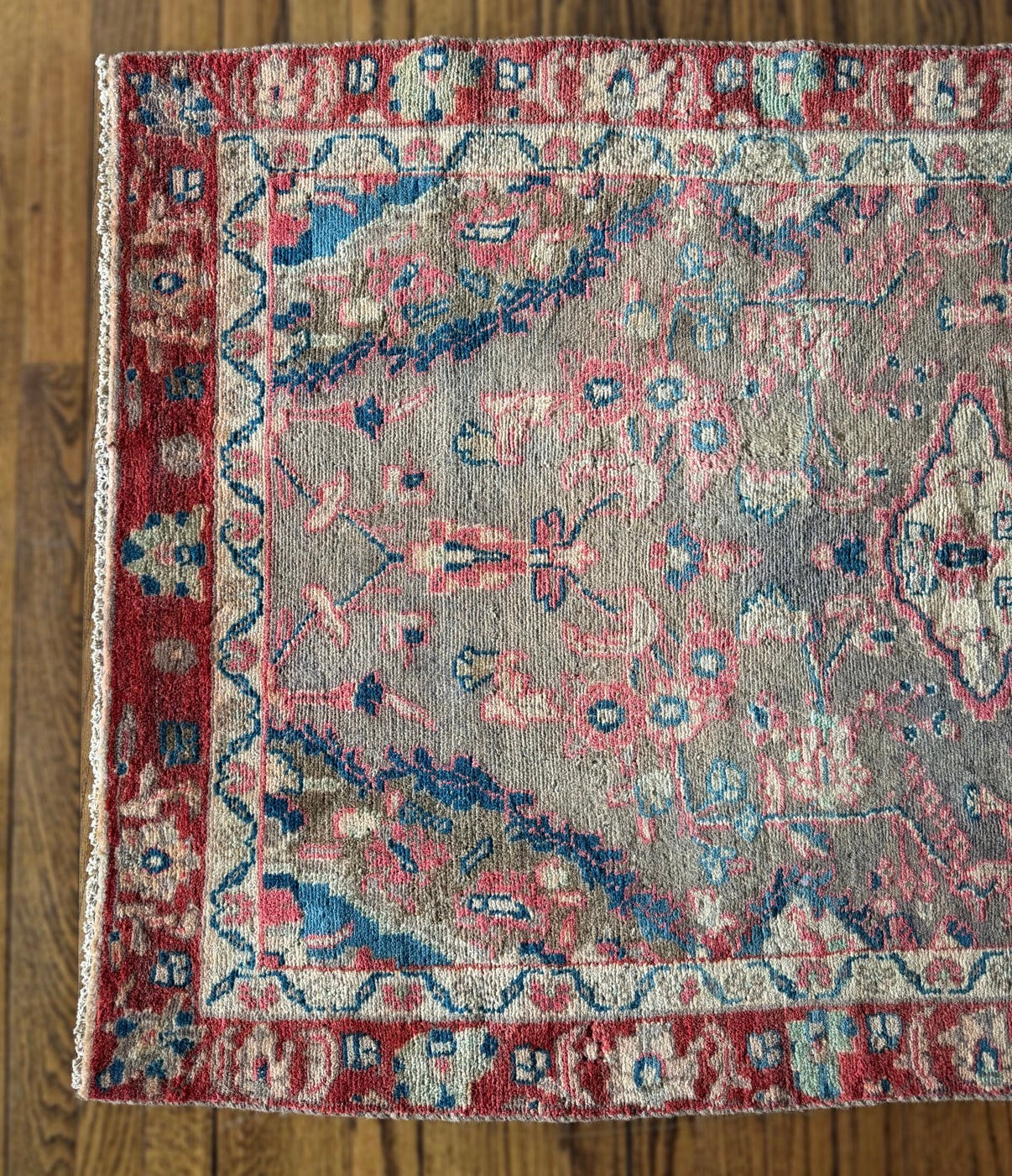 Vintage Wild Garden Oushak 3’ x 8’8 circa 1930-1950