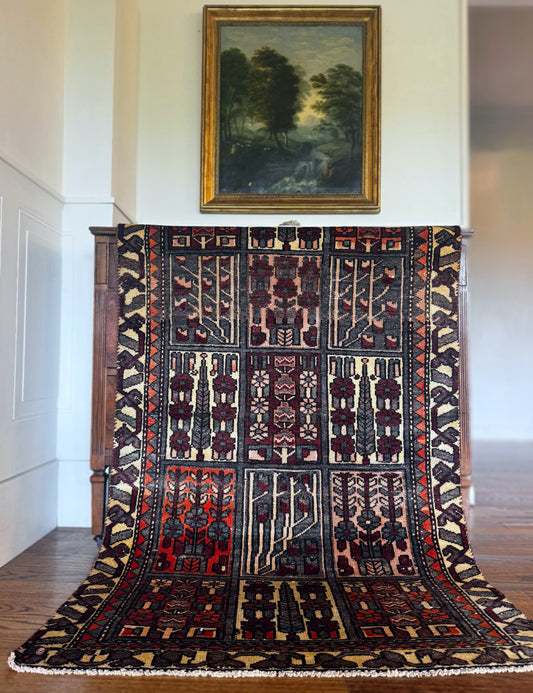 Vintage Baluch Garden Panel Rug, 3’2″ × 5’1″