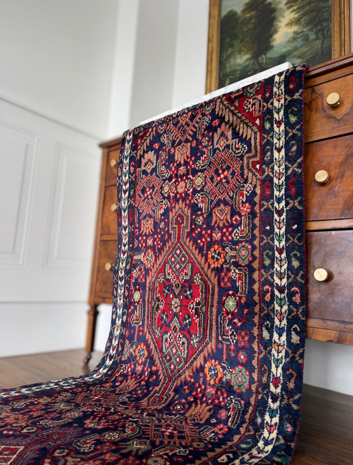 Vintage Cobalt Confection Runner 2’4 x 10’3 circa 1910-1930