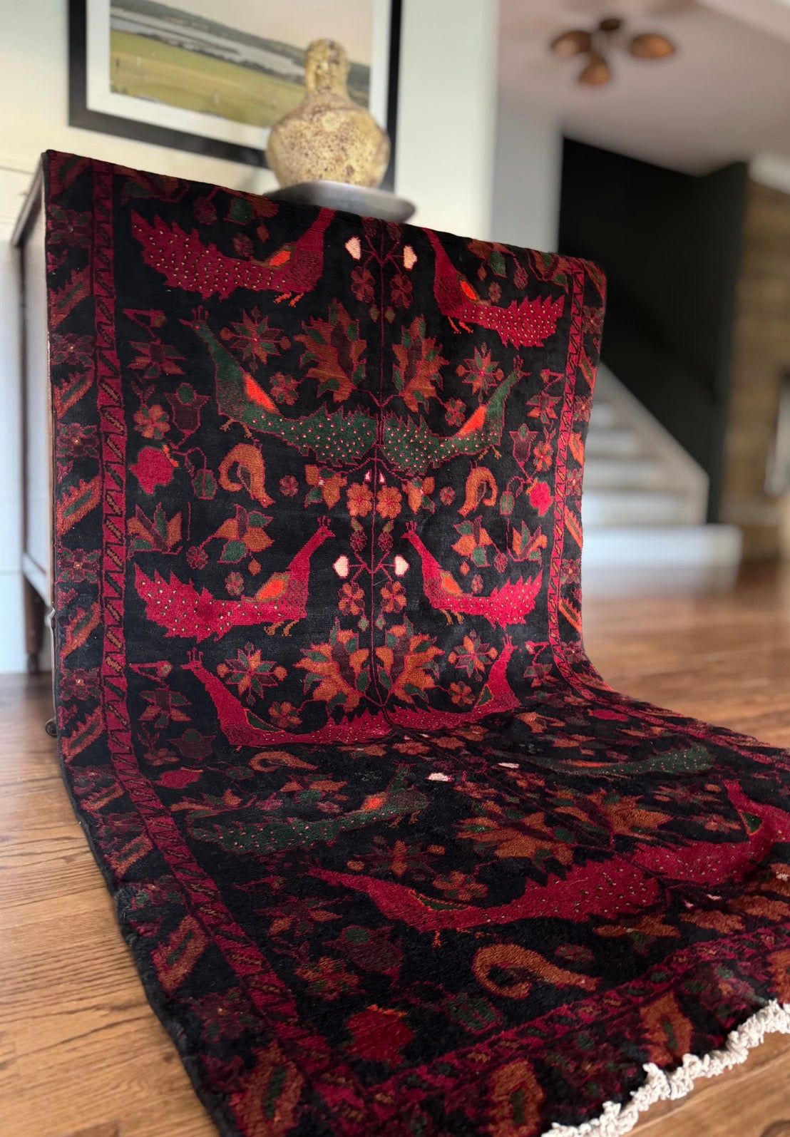 Vintage Peacock Nocturne Rug 3’8 X 6’6 circa 1950-1960