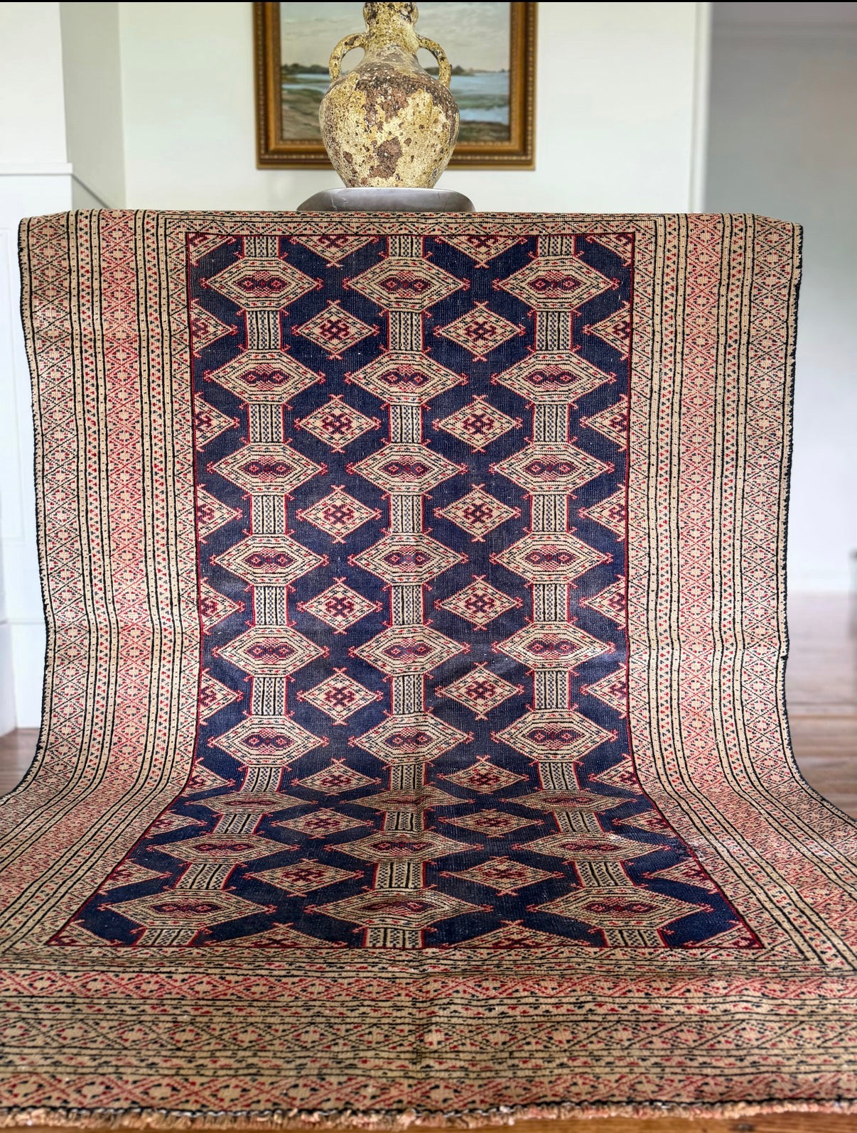 Vintage Pakistani Jaldar Bokhara Rug 4’2” × 6’