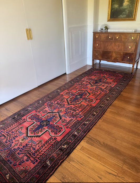 Vintage Cobalt Heriz Runner | 3’6 x 9’1 | Circa 1950s–1970s