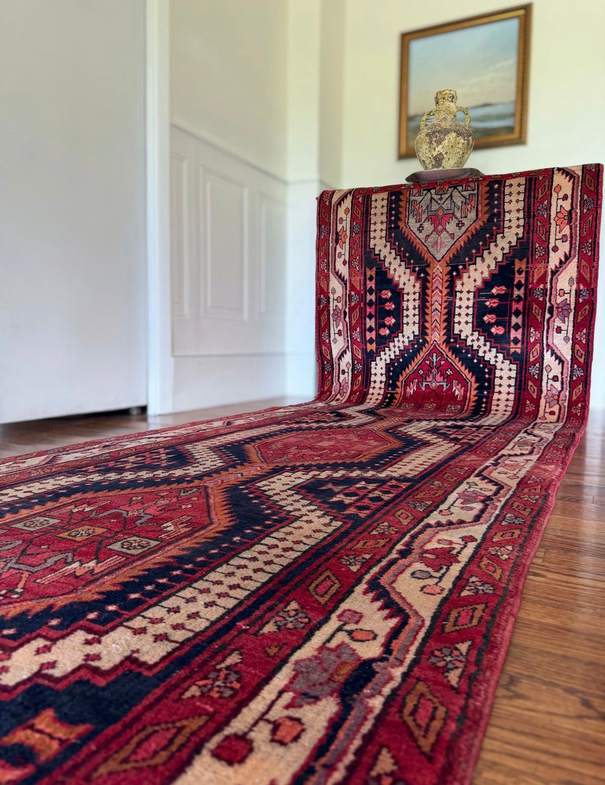Vintage Raspberry Reliquary Runner circa 1960-1970 3’6 x 12’9