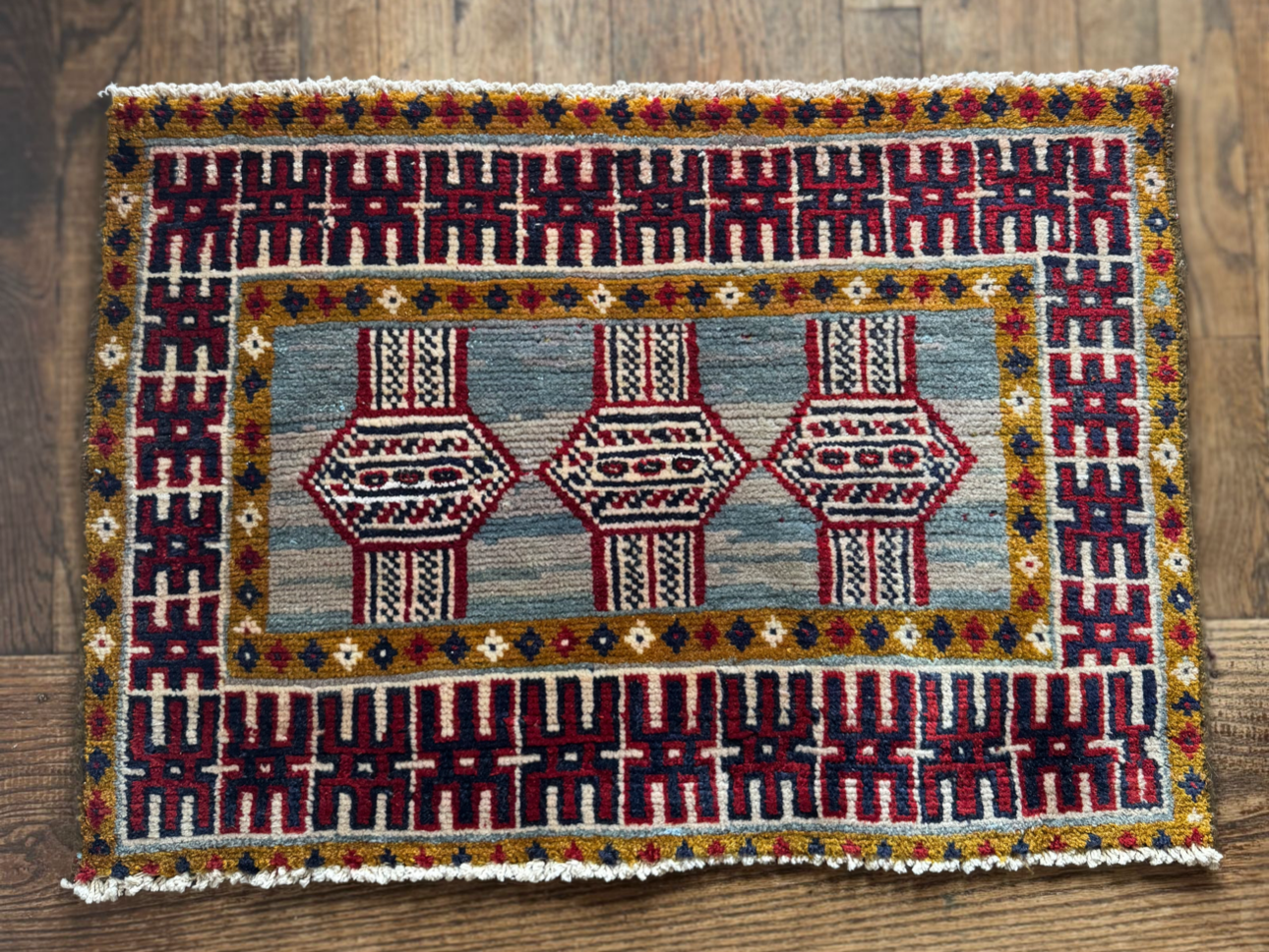 Dusty Sapphire Tribal Mat 1’10” x 2’8” Circa 1970–1990