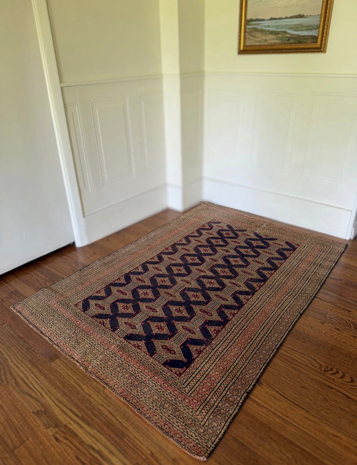 Vintage Pakistani Jaldar Bokhara Rug 4’2” × 6’