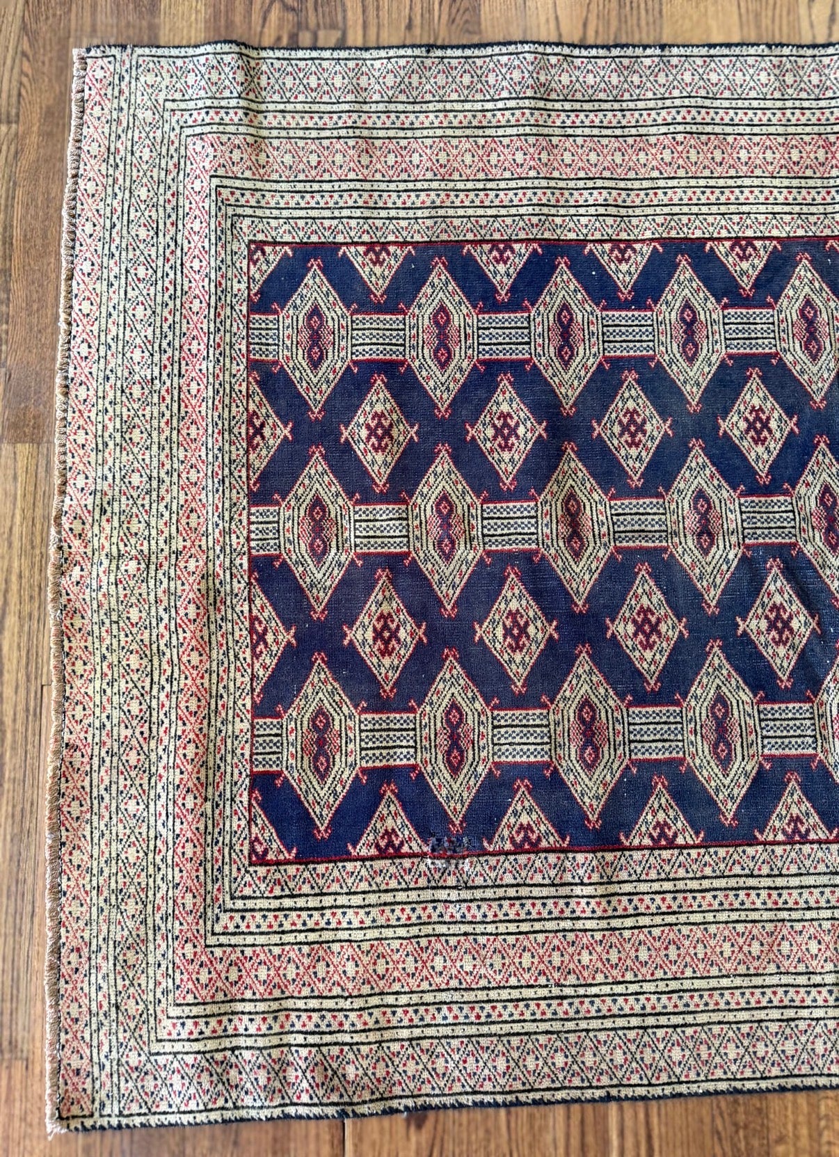 Vintage Pakistani Jaldar Bokhara Rug 4’2” × 6’