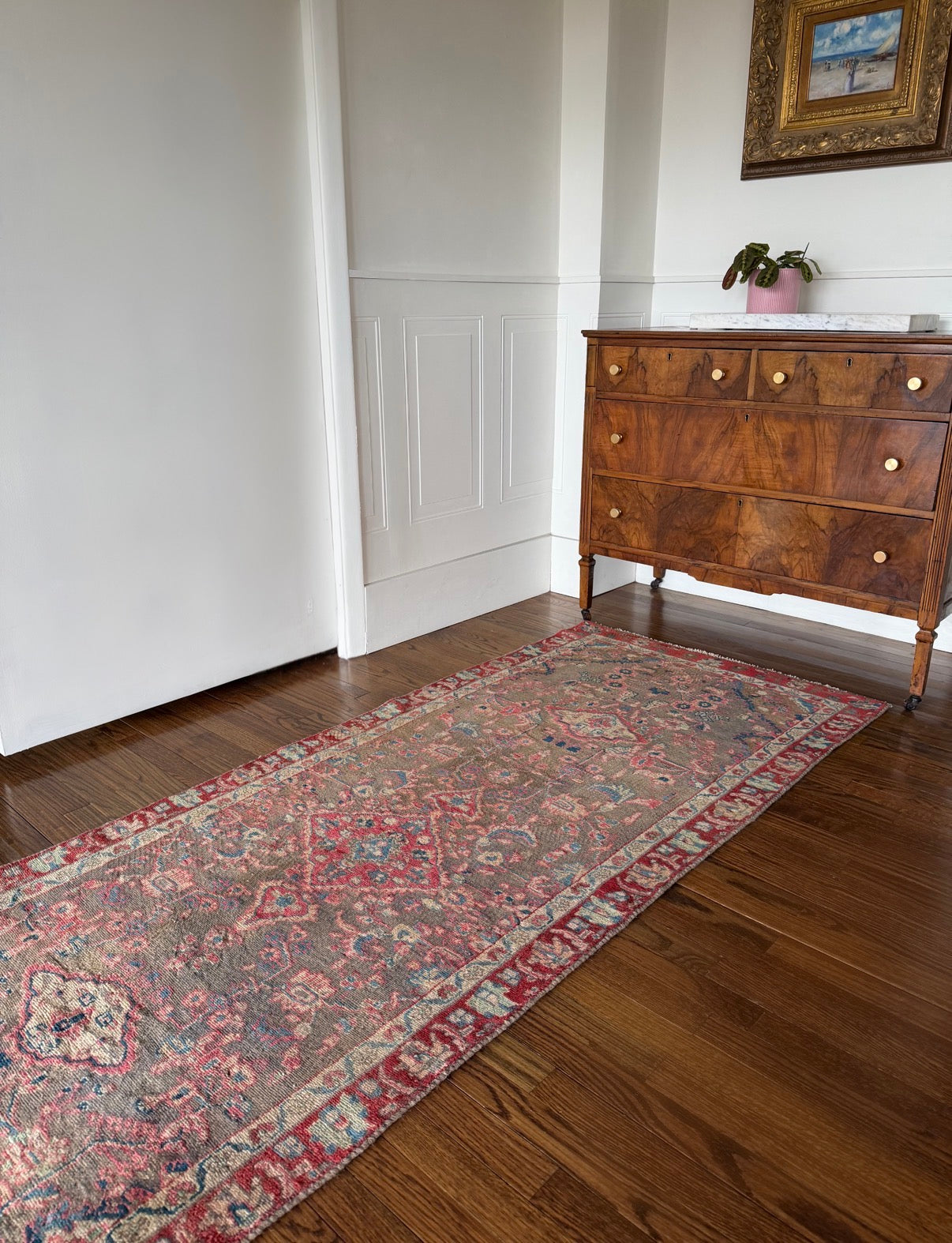Vintage Wild Garden Oushak 3’ x 8’8 circa 1930-1950