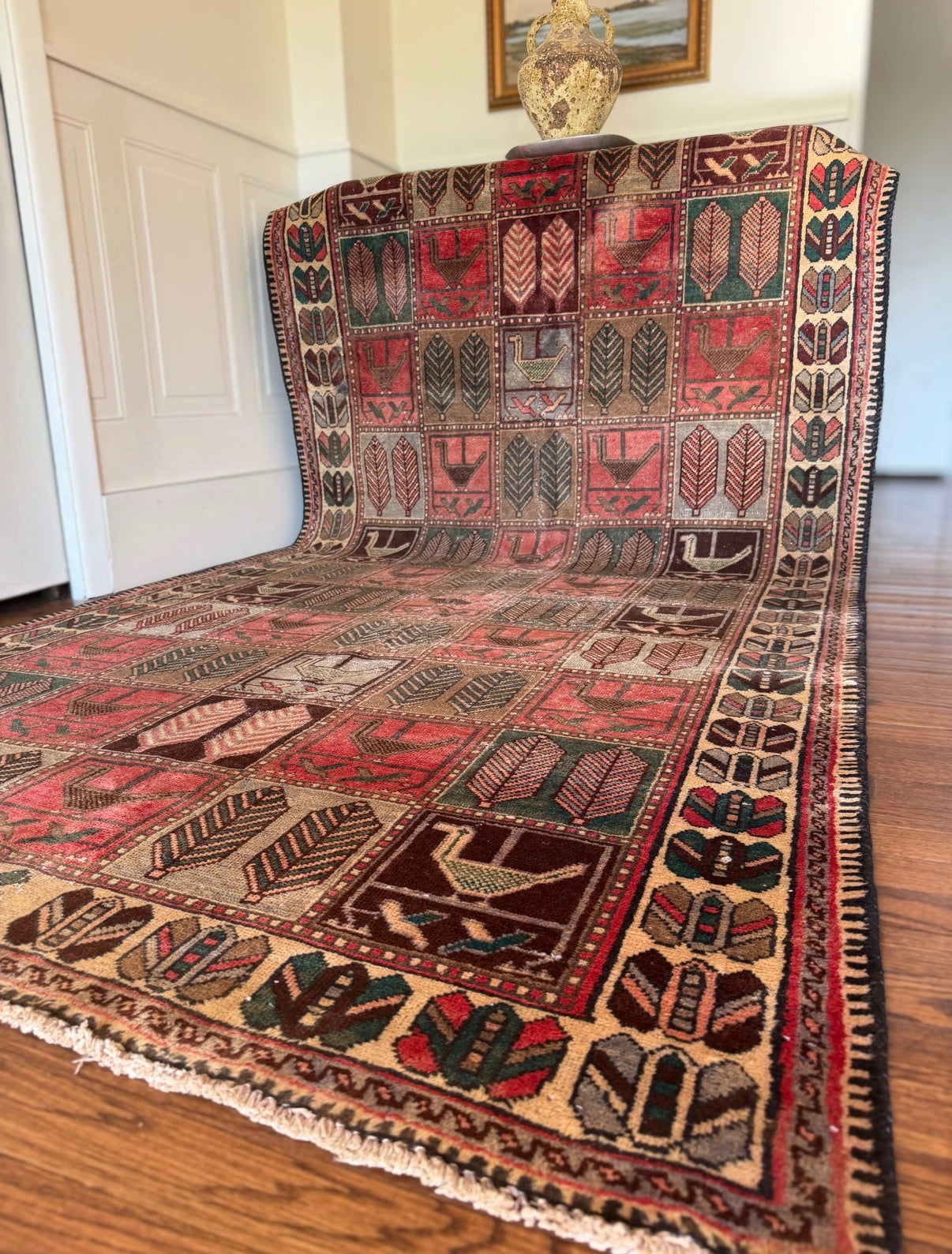 Vintage Afghan Baluch Bird & Cypress Rug 4’9 x 9’3 circa