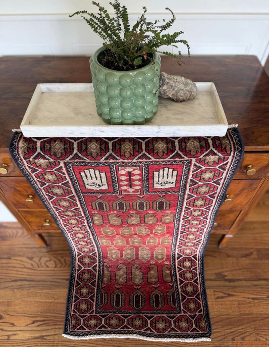 Vintage Crimson Hamsa Prayer Rug 2’5 x 4’4 circa 1940-1960