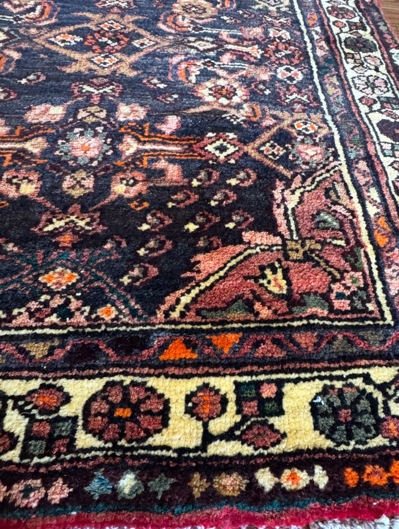 Vintage Midnight Garden Runner 3’ x 13’4 | Circa 1940–1960 | Hand-Knotted Wool