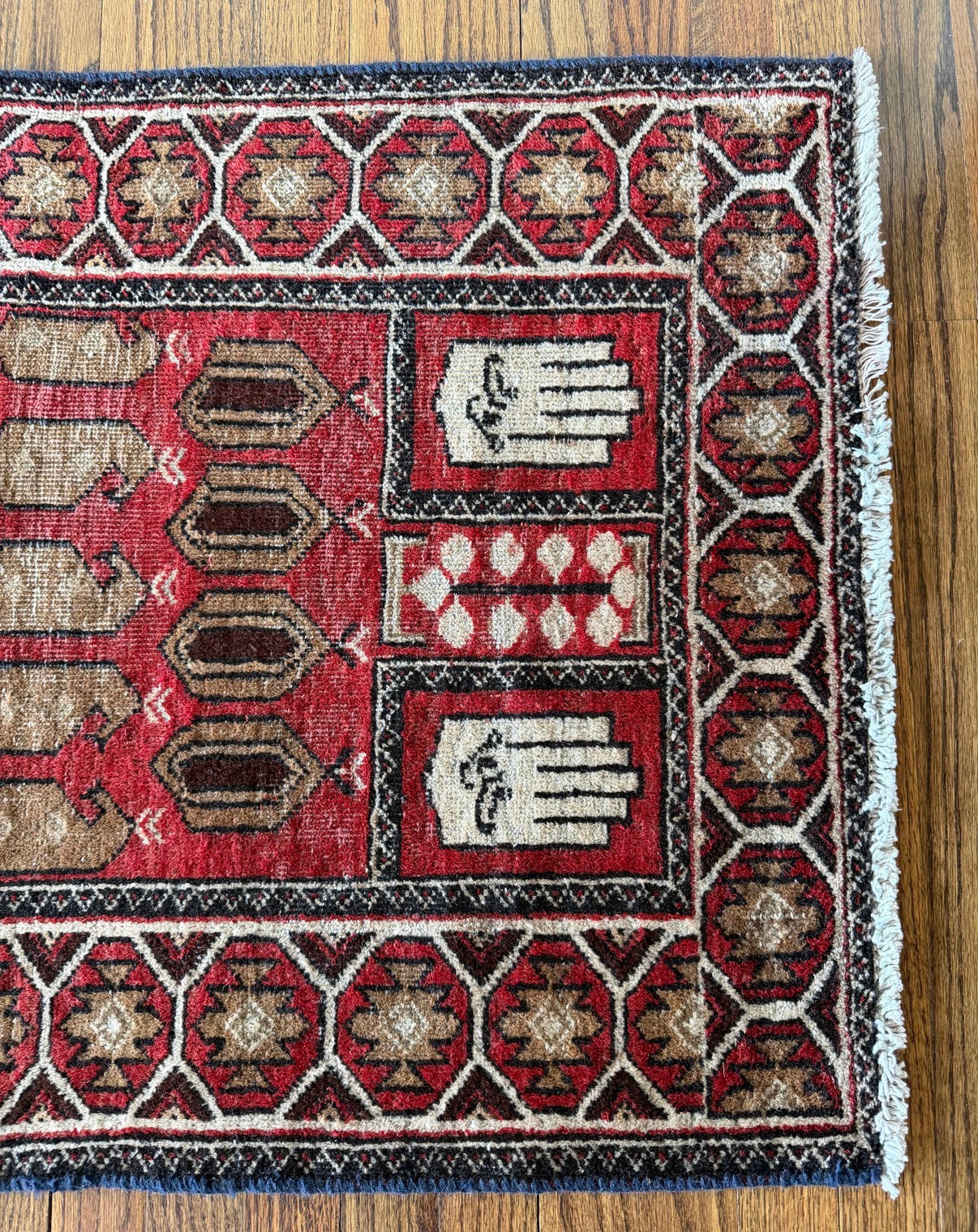 Vintage Crimson Hamsa Prayer Rug 2’5 x 4’4 circa 1940-1960