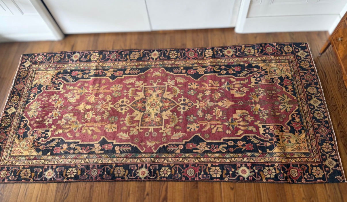 Vintage Rose Ledger( Heriz–Ahar region) 4’4 x 9’7 circa 1930-1940