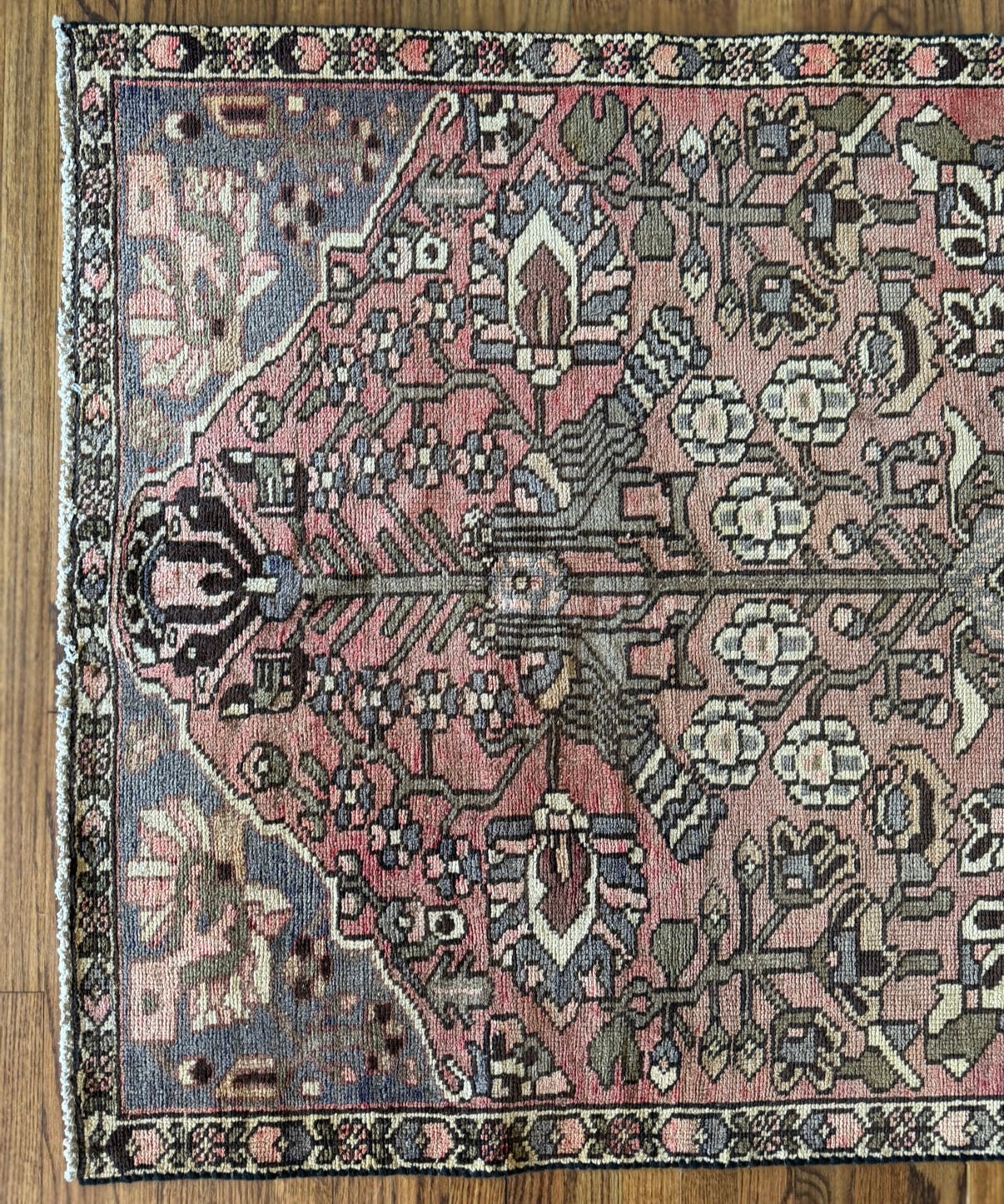 Vintage Faded Petal Garden Rug 3’9” × 6’ | Circa 1940–1960