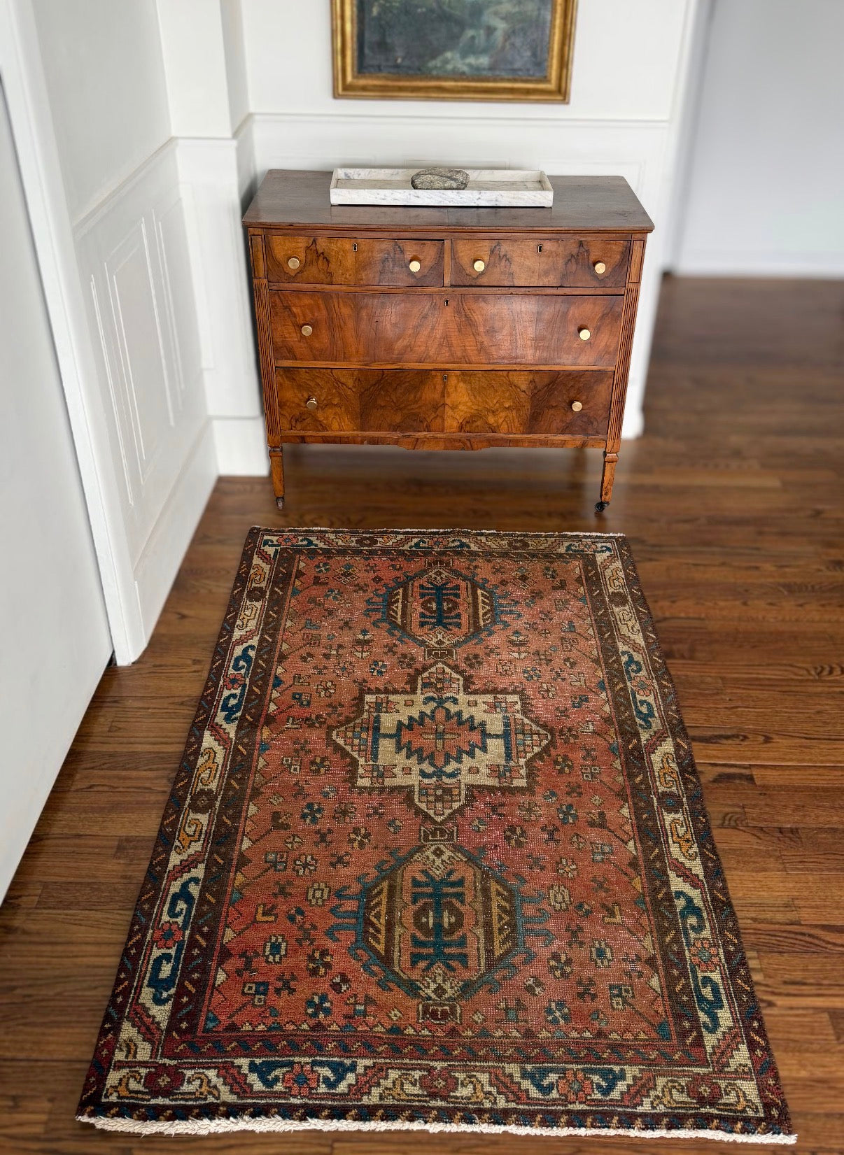 Vintage SAFFRON GARDEN 3’9 x 5’6 circa 1950-1960