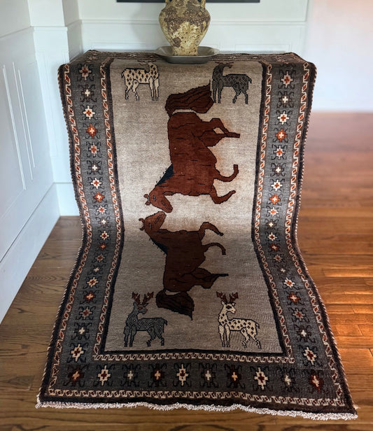 Vintage Equestrian Study Rug — 4’ × 7’3”