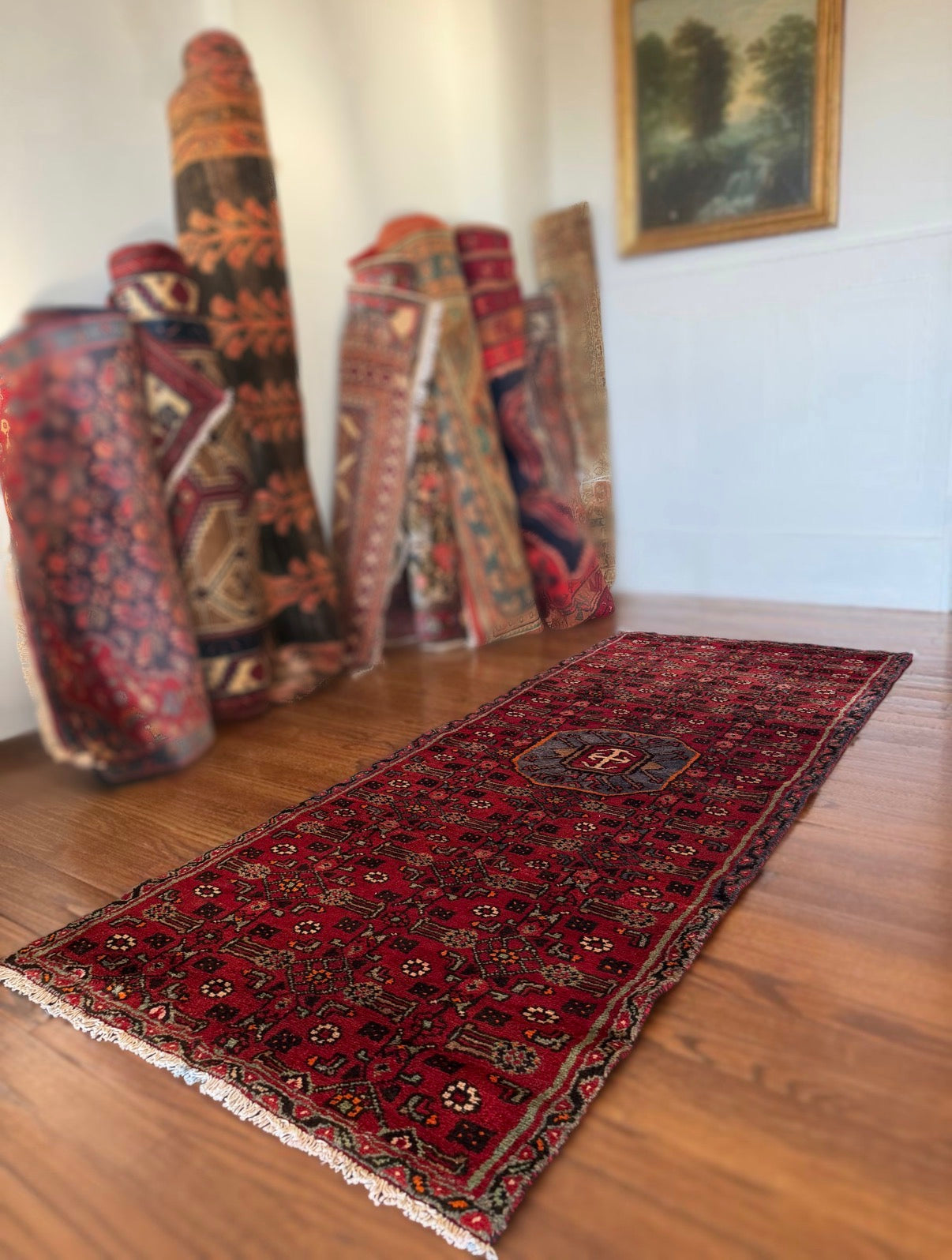 Vintage Crimson Signal Runner 2’6 x 6’2
Circa  1940s–1960s