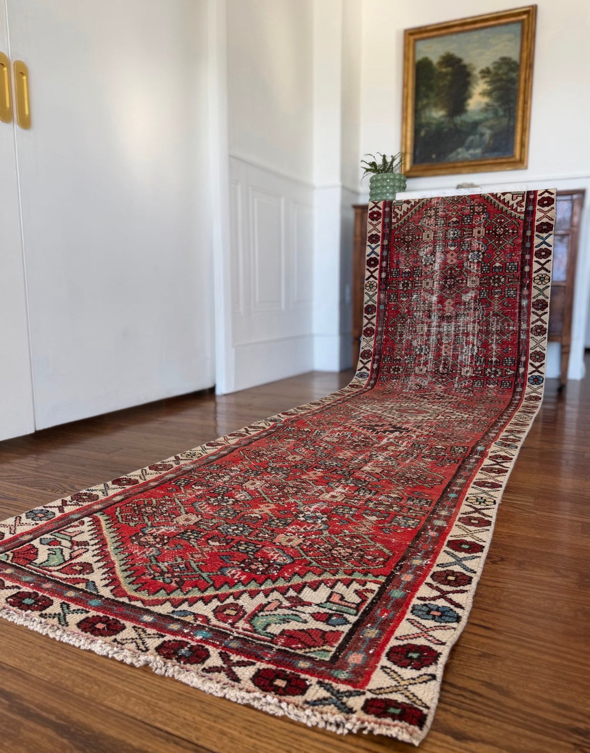 Vintage Pressed Wildflower Runner 2’10 x 10’5 Circa 1960s–1970s