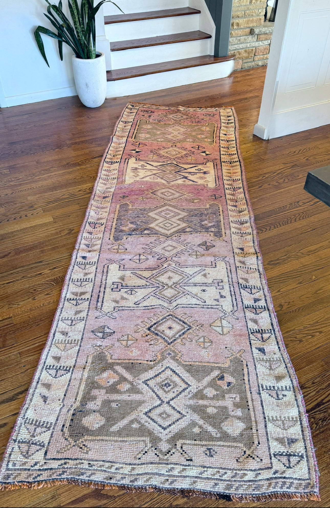 Vintage geometric Anatolian Runner 3’ 7 X 11’ 3