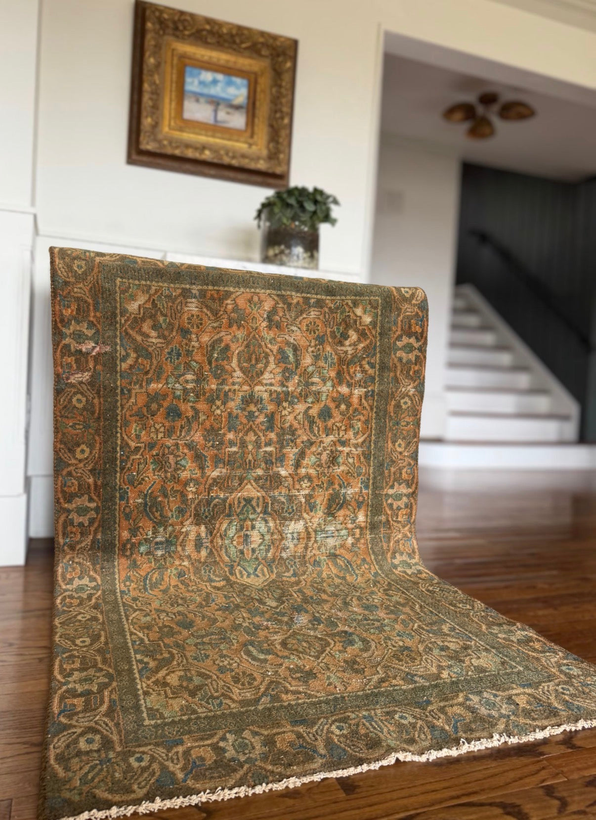 Vintage  Moss & Teal Oushak circa 1920-1940 3’9 x 6’