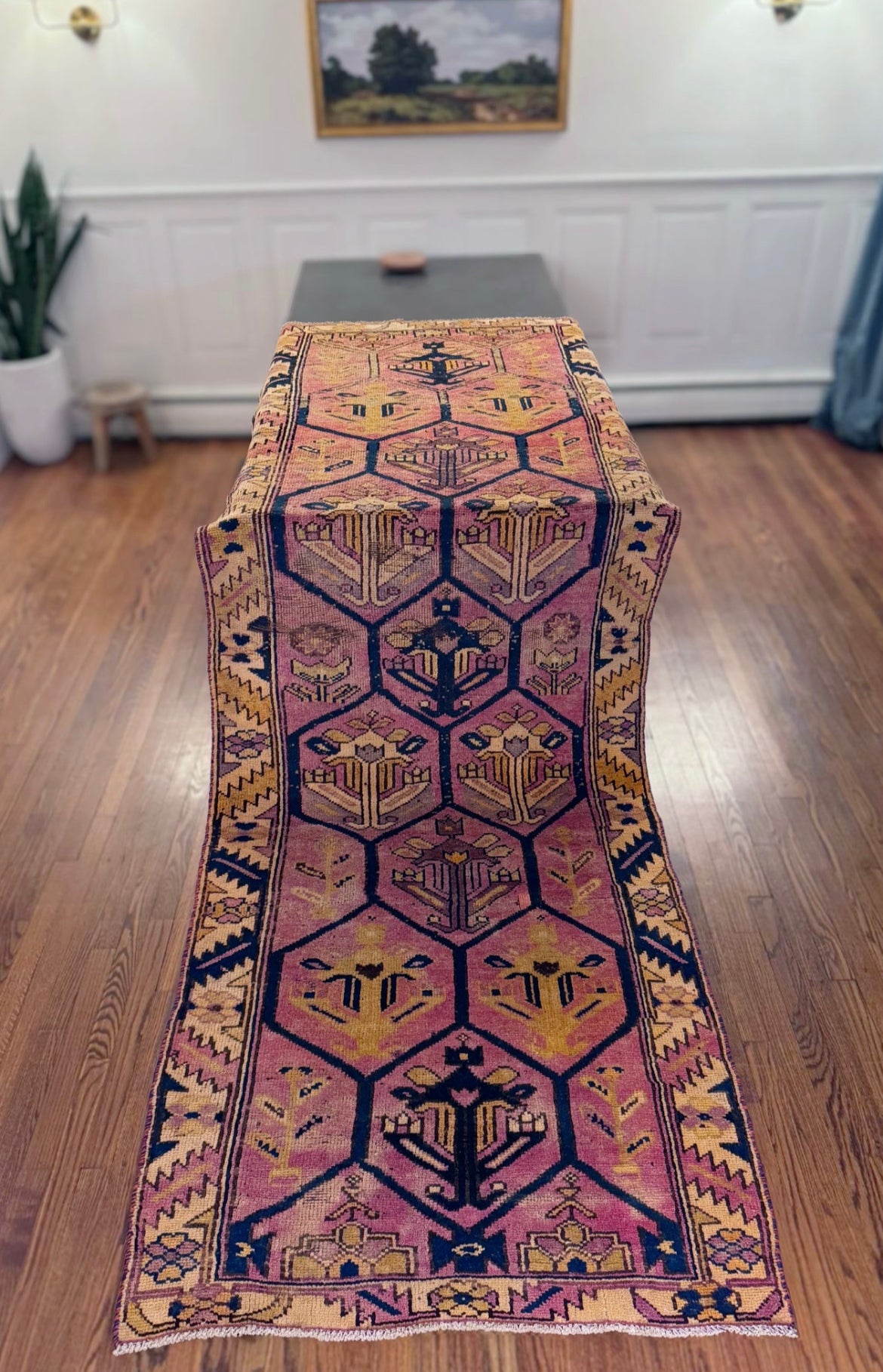 Vintage hand made wool geometric runner
3’ 10 X 11’ 8