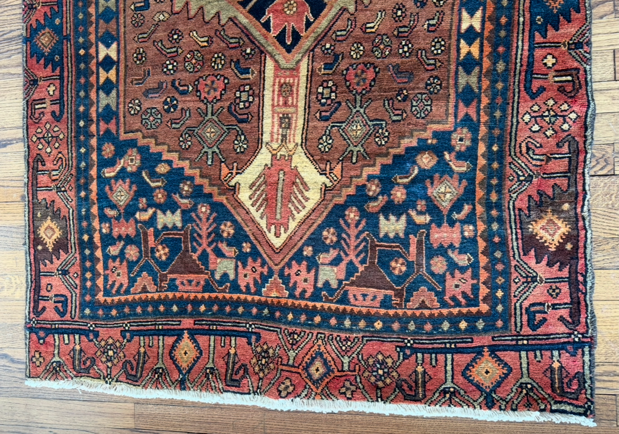 Vintage Tribal Guardian Rug 4’ × 9’ Circa 1930-1950