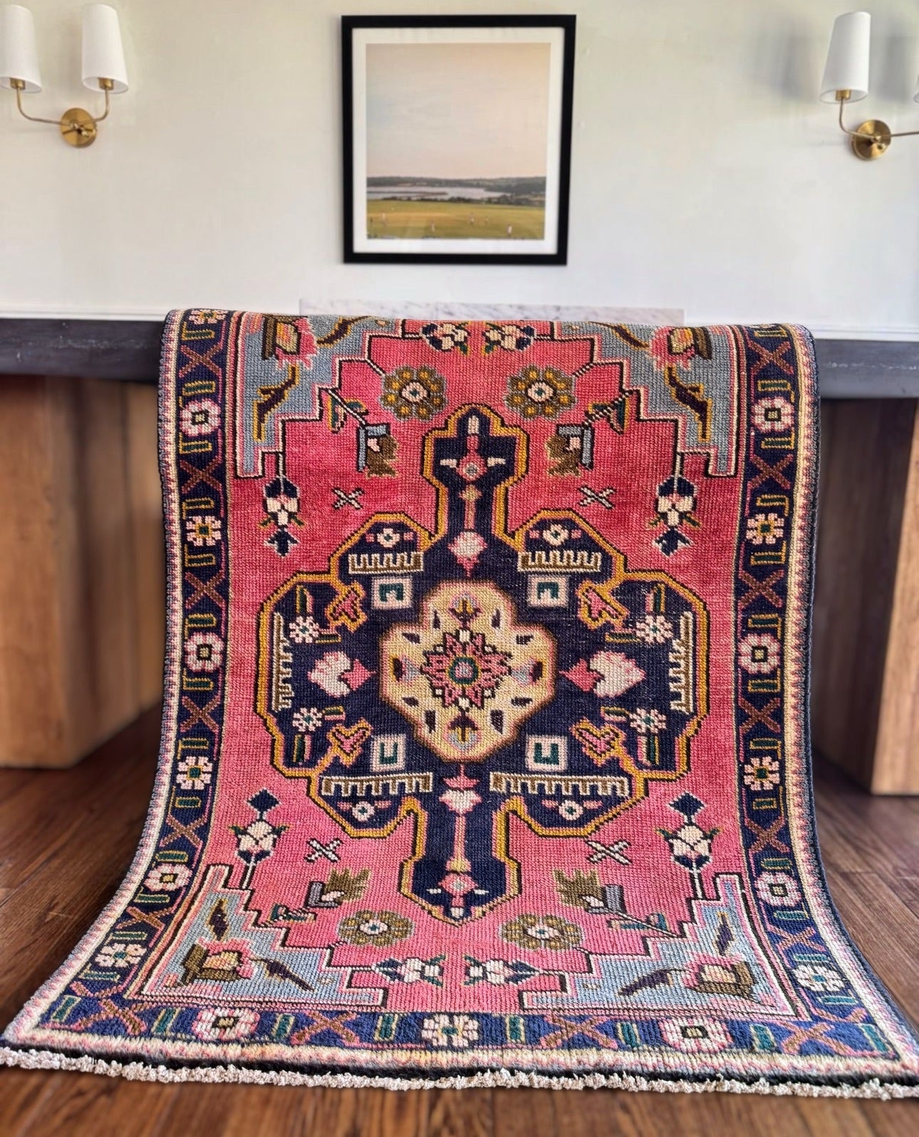 74×180 “Wayward girl”ViNTAGE TURKiSH RUG 8' x 10' Vintage Turkish Rug, Blue - Guinevere | Kuden Rugs