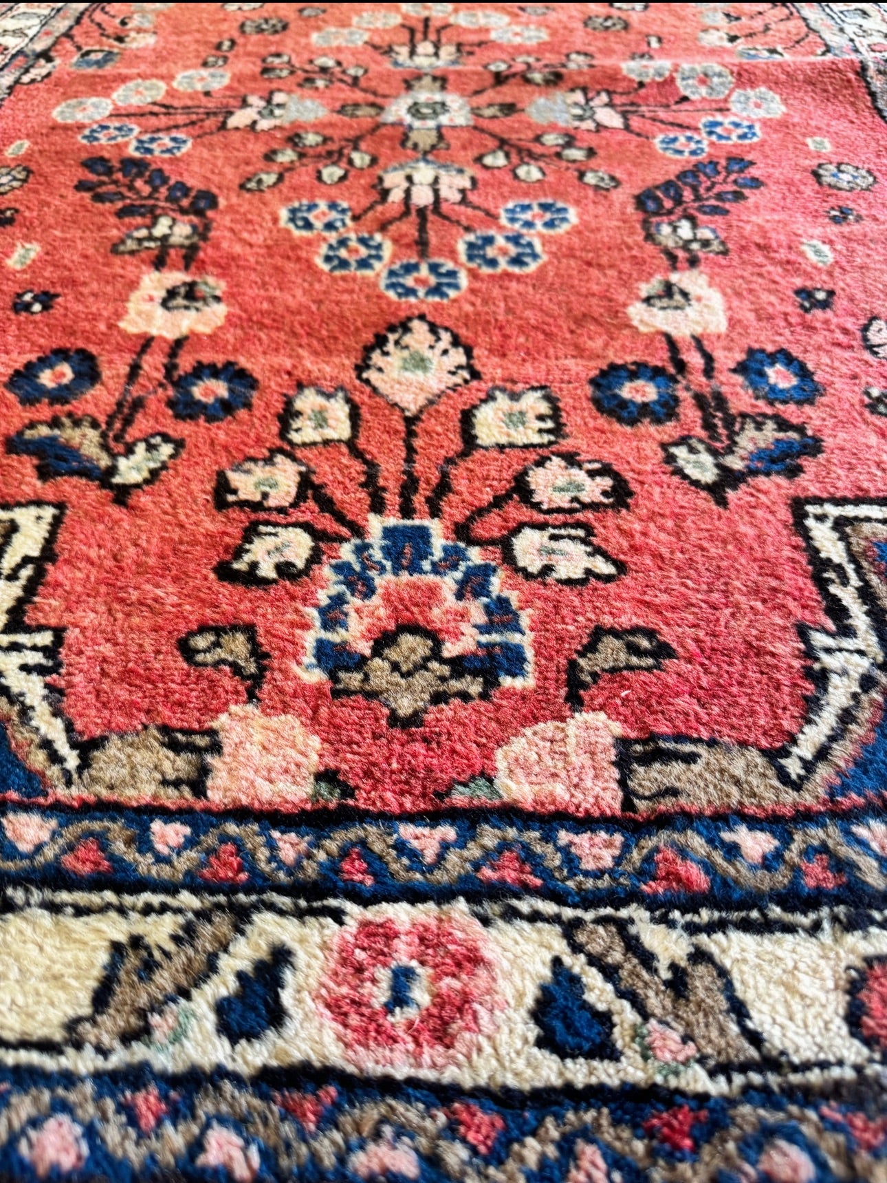 Vintage Veggie dyed hand knotted pink and baby blue  3’3 x 10’