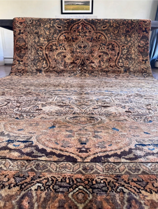 Vintage Anatolian navy and tan rug 6’5 x 9’10