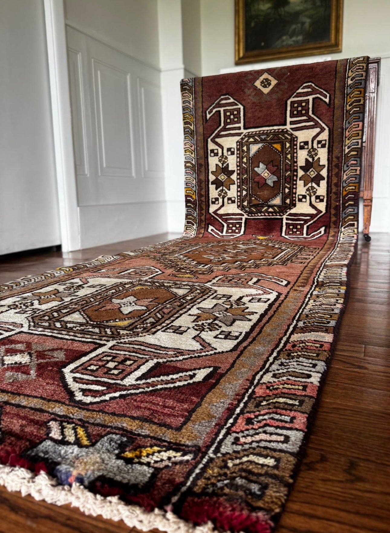 Terracotta & Ivory Cartouche Anatolian Runner – 3’4 x 9’7” circa 1940-1950