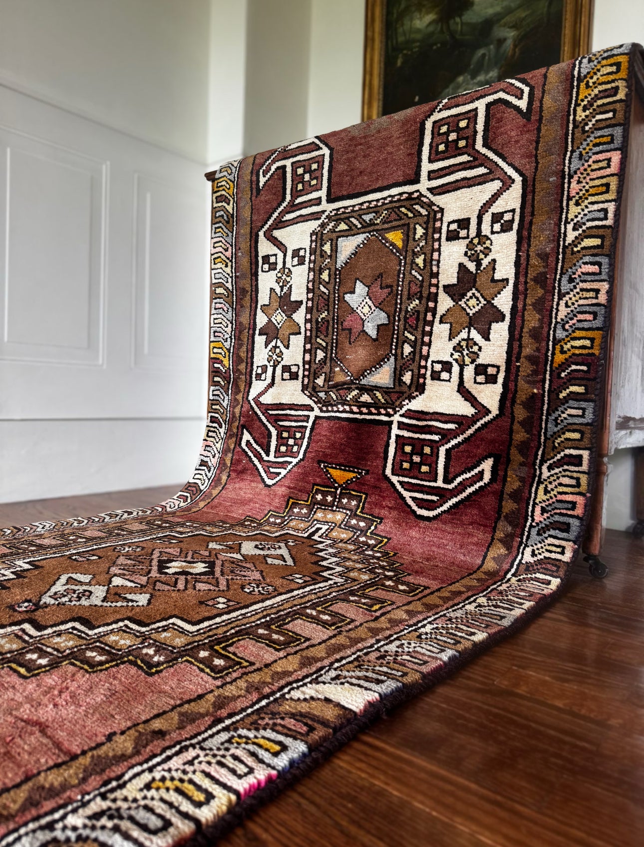 Terracotta & Ivory Cartouche Anatolian Runner – 3’4 x 9’7” circa 1940-1950