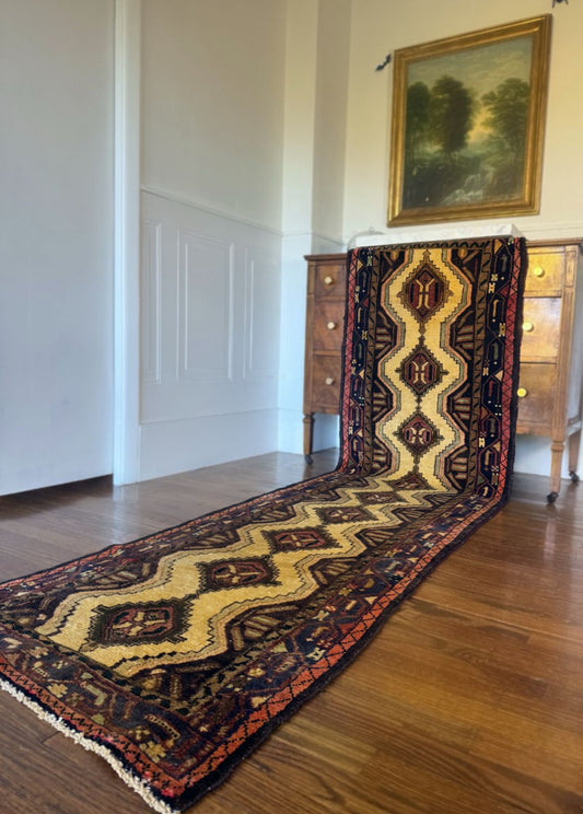 Vintage Kurdish “Golden Lightning” Runner 2’3” × 8’8” | Circa 1920–1940