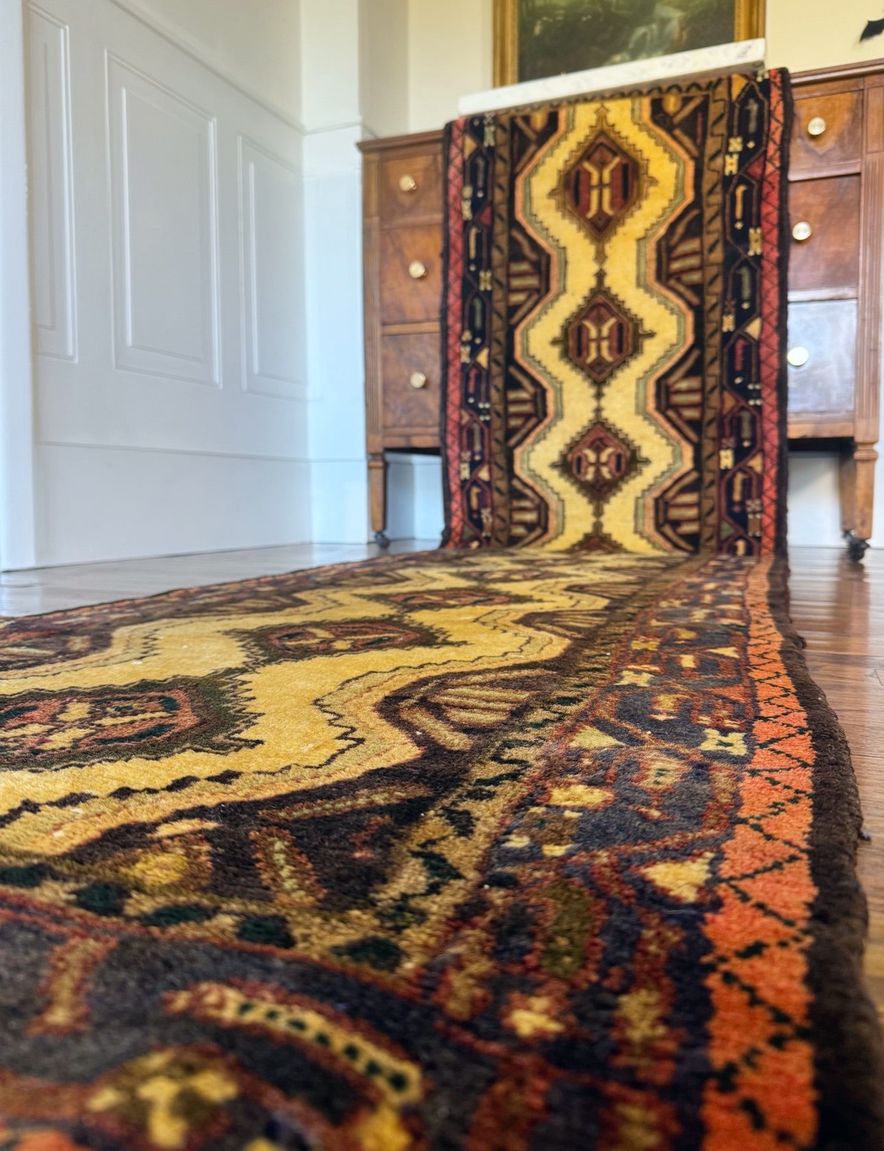 Vintage Kurdish “Golden Lightning” Runner 2’3” × 8’8” | Circa 1920–1940