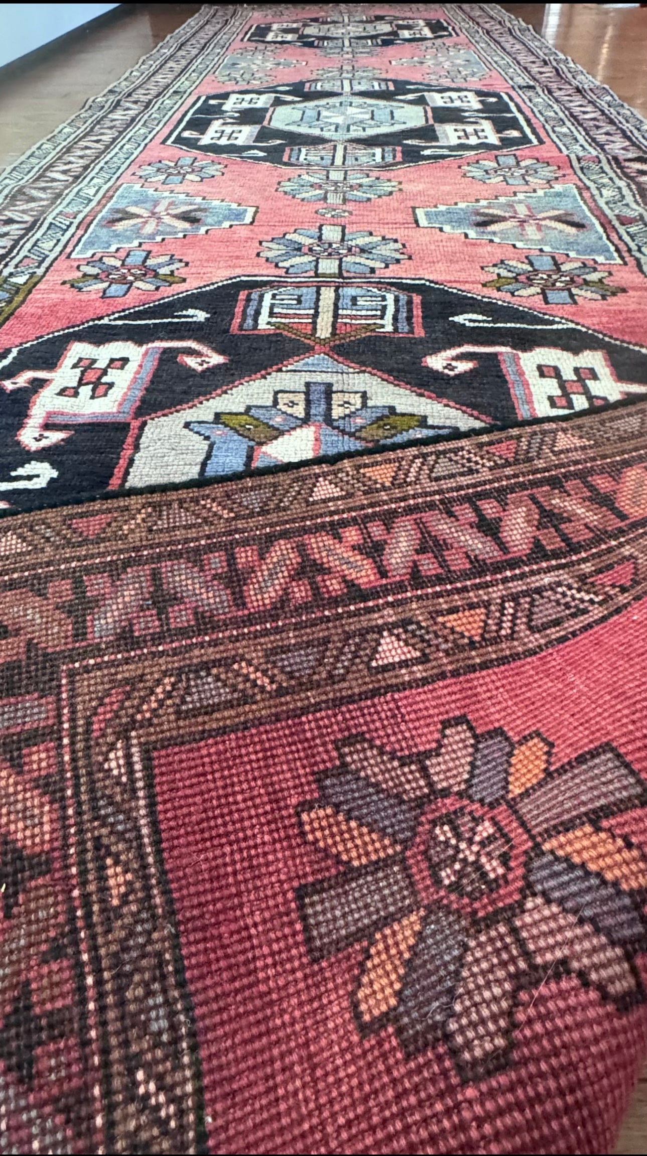 Vintage hand made vegetable dyed Turkish runner 3’ 9 X 12’