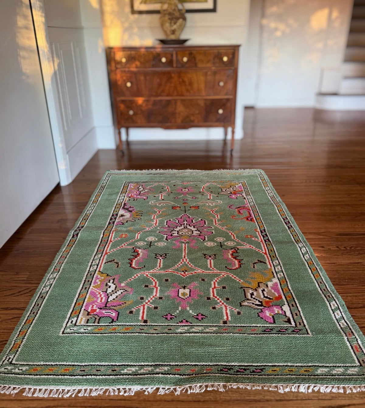 Vintage Celadon Menagerie Rug — 4′ × 6′ circa 1980-1990