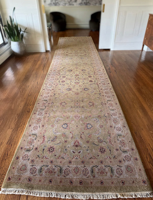 Vintage Sage Botanical Runner 4′ × 17′5″ Circa 1980-1990