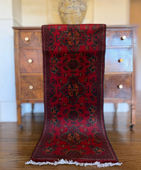 Vintage Garnet Compass Runner 1’9” × 4’10” Circa 1960-1970
