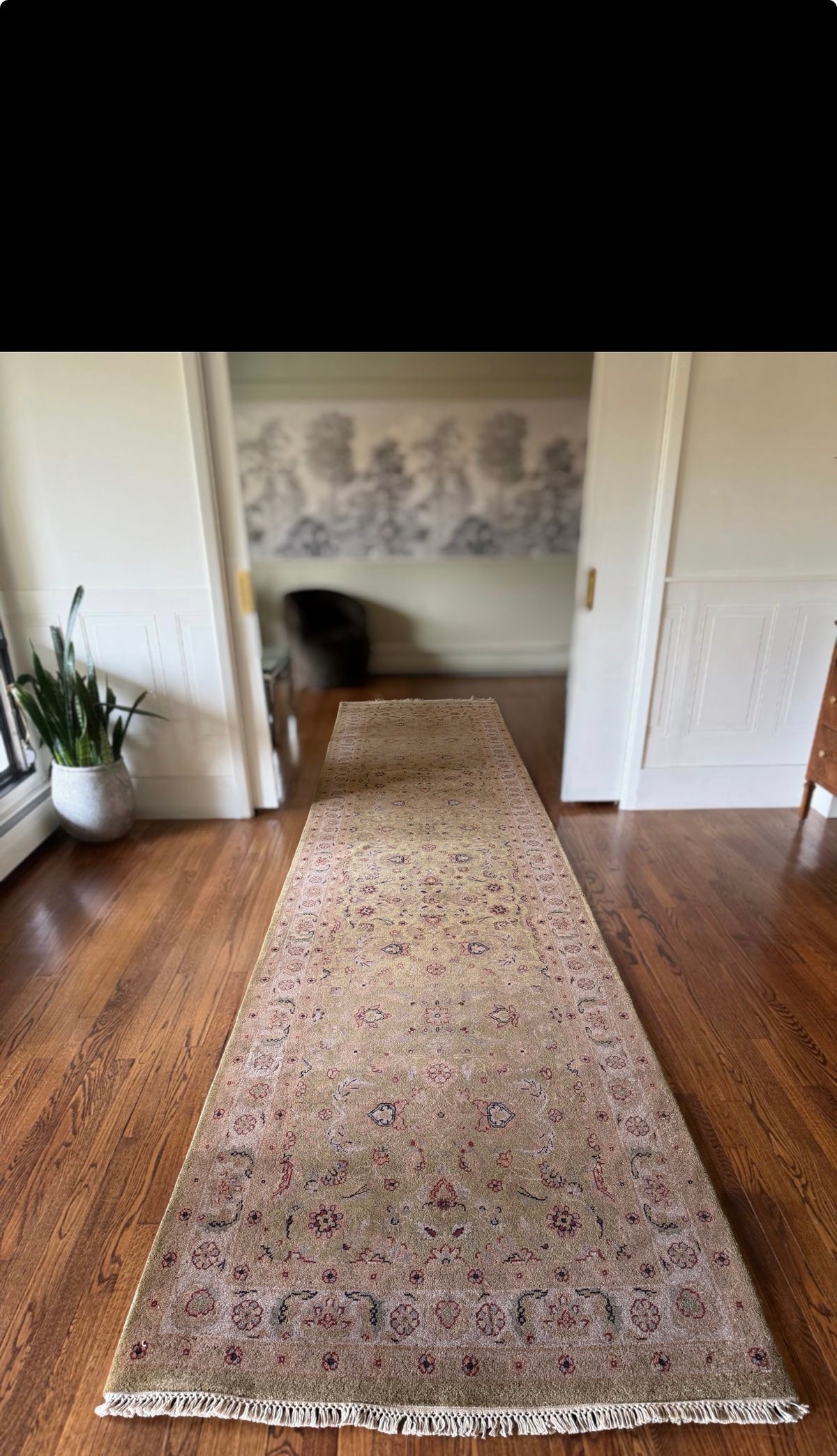 Vintage Sage Botanical Runner 4′ × 17′5″ Circa 1980-1990